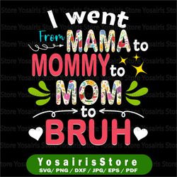 i went from mama to mommy to mom to bruh png, funny mothers day png, mama png, mom png gift for mom motherhood png