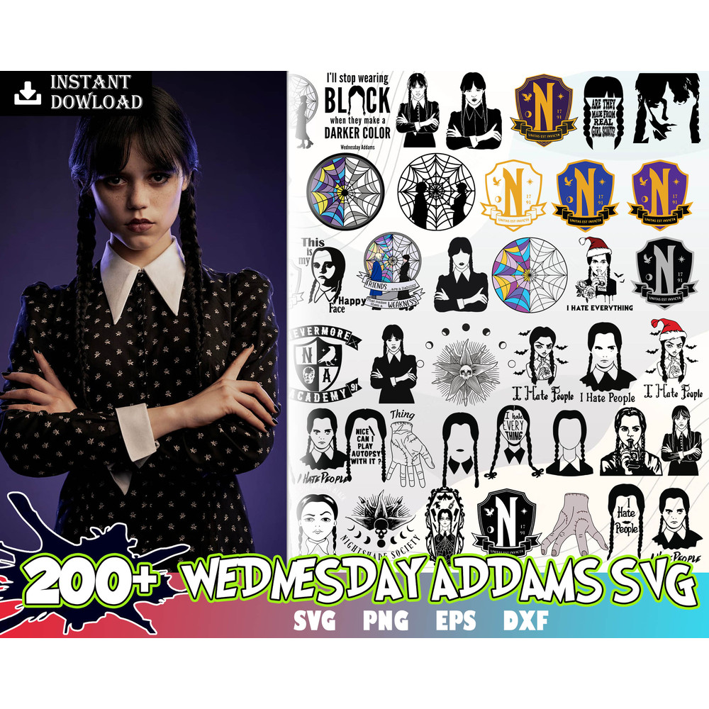 200 Wednesday SVG, Wednesday Adam, Addams Family, Jenna Ortega, SVG, PN.jpg