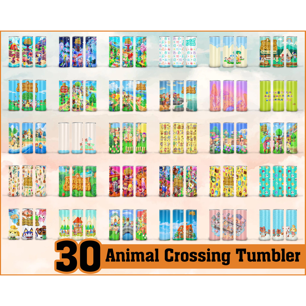 30 Animal Crossing Tumbler Sublimation Digital File PNG Digital File Cup 20 onz Animals Crossings Template.jpg