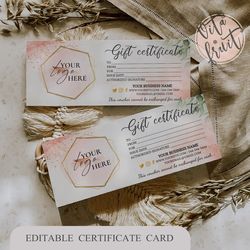 Modern Gift Certificate Templates, Instant Download, Editable Gift Card, Printable Gift Card, Business Envelope