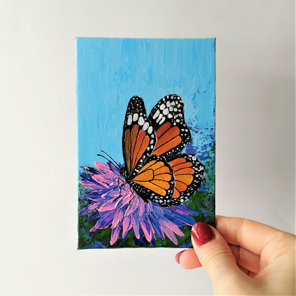Acrylic-painting-monarch-butterfly-and-aster-in-style-impasto-framed-art-small-wall-decor.jpg