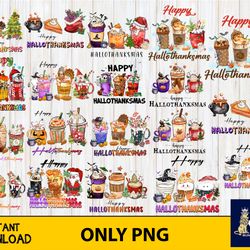 15 file hallothanksmas coffee bundle png, bundle halloween png, for cricut, digital, file cut, instant download