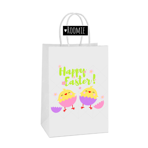 Happy Easter lettering with Cute little Chickens Bag Design.jpg