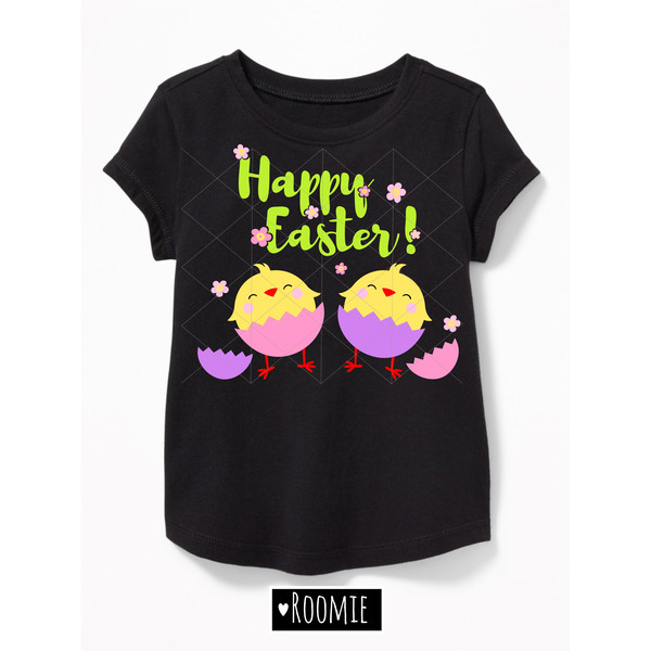 Happy Easter lettering with Cute little Chickens Shirt Design.jpg