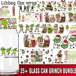 25 file glass can grinch bundle png , glass can grinch bundle png, for cricut, digital, file cut, instant download