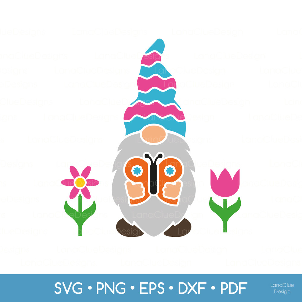 gnome with butterfly and flowers