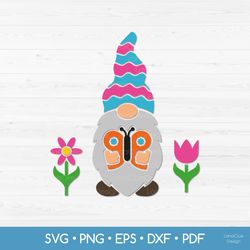 Spring Gnome SVG - Gnome with Butterfly SVG - Spring Decor SVG