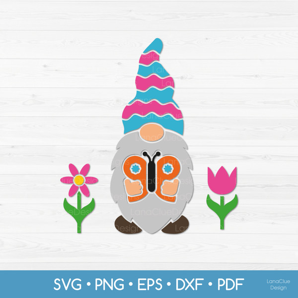 gnome with butterfly and flowers