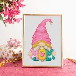 Mother Day gnome, Cross stitch pattern, Gnome cross stitch, Mom cross stitch, Mother gifts