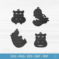 4 Hippo Earrings SVG for Crafters - Animal Jewelry Template