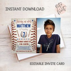 Baseball Birthday Invitation Printable, Baseball Invitation, Birthday Party Invites, Baseball Inivte, Invitation Card