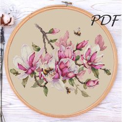 Cross stitch pattern pdf Magnolia cross stitch pattern pdf design for embroidery