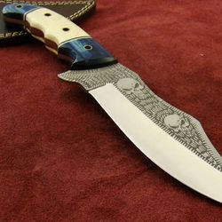 14 inches Etched D2 steel bowei knife Micarta and Camel bone handle