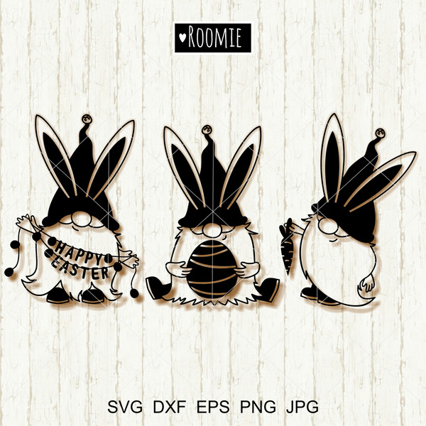 Easter Gnomes Bunnies Black and white Clipart.jpg