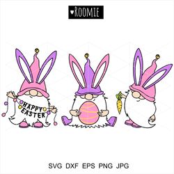 Easter Gnomes Bunny Svg, Pink Happy Easter Clipart, Easter Shirt Design sublimation, easter egg CutFile Spring