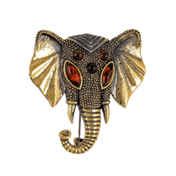 Elephant Brooch Ganesha Africa Animal Jewelry Gold Brass Amber Jewelry Brooch Men Women Hippie Jewelry Vintage Style