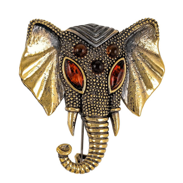 Elephant Brooch Ganesha Africa Animal Jewelry Gold Brass Amber Jewelry Brooch Men Women Hippie Jewelry Vintage Style.jpg