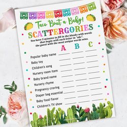 Scattergories Taco Baby Shower Game, Baby Scattergories Game, Taco Bout Baby Shower Scattergories Taco Bout a Baby Game