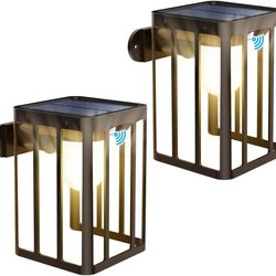 Outdoor Solar Powered Motion Wall Sconce Light Fixture - 2p
