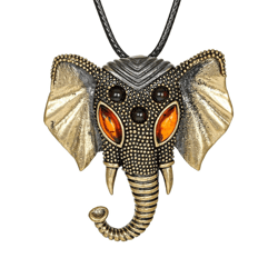 Elephant Men pendant necklace Animal Large pendant gold black brass amber jewelry men women Genesha pendant leather