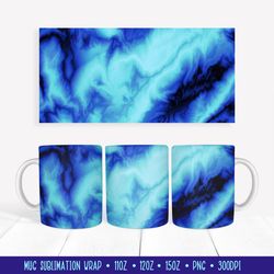 Blue Marble Mug Wrap. Ocean Blue Mug Sublimation Design PNG
