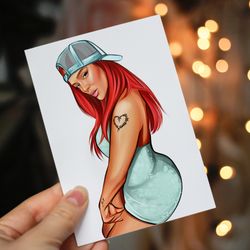 printable karol g png hand drawn sublimation designs, no background, new 2023 gatubela, red hair, art digital download a