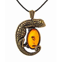 Chameleon Men's Pendant Necklace Lizard Jewelry Gold Baltic Amber Pendant Amulet Necklace Boho hippie jewelry men women
