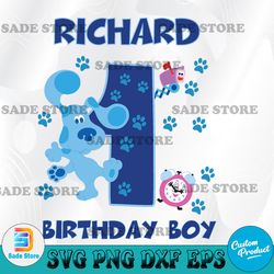 customized name and age with blue clue svg, clock svg, finger svg, cricut, svg files, file for cricut, for silhouette