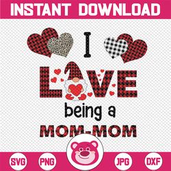 i love being a mom-mom gnome heart buffalo plaid png, gnome png, gnome mom-mom png - instant download - png printable -