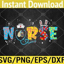 Nurse Bunny Ears Egg Stethoscope Cute Easter Scrub Svg, Eps, Png, Dxf, Digital Download