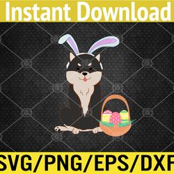 cute anime shiba inu with bunny ears and easter egg basket svg, eps, png, dxf, digital download