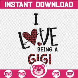 i love being a gigi gnome heart buffalo plaid png, gnome png, gnome gigi png - instant download - png printable - digita