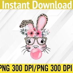 Cute Bunny With Leopard Glasses Bubblegum Easter Day Svg, Eps, Png, Dxf, Digital Download