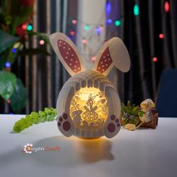 pdf, svg, studio template rabbit sitting egg in easter bunny eggs pop up - easter shadow box, paper craft easter