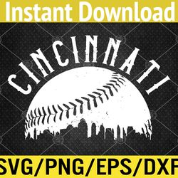 Vintage Cincinnati Skyline Baseball Apparel Svg, Eps, Png, Dxf, Digital Download