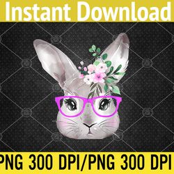 Bunny Face With Purple Glasses Cute Easter Rabbit Floral PNG, Digital Download
