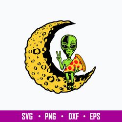 Moon Alien Eating Pizza Peace Svg, Alien Svg, Png Dxf Eps File