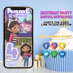 gabby dollhouse invitation, gabby dollhouse video invitation, gabby dollhouse invite, gabby dollhouse birthday, gabby