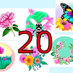 scrapbooking card set, pocket card - flower mix-18