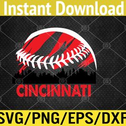 Retro Vintage Cincinnati Skyline Baseball Apparel Svg, Eps, Png, Dxf, Digital Download