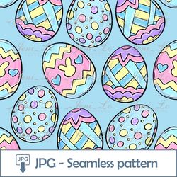 Easter Eggs Blue Seamless pattern 1 JPG file Happy Easter Digital Paper Watercolor Eggs Background Digital Download