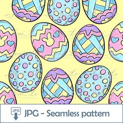 Easter Eggs yellow Seamless pattern 1 JPG file Happy Easter Digital Paper Watercolor Eggs Background Digital Download