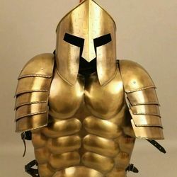 Medieval Roman Spartan Muscle Jacket With Spartan Helmet Set Steel Half Body Armor Best Halloween Gift