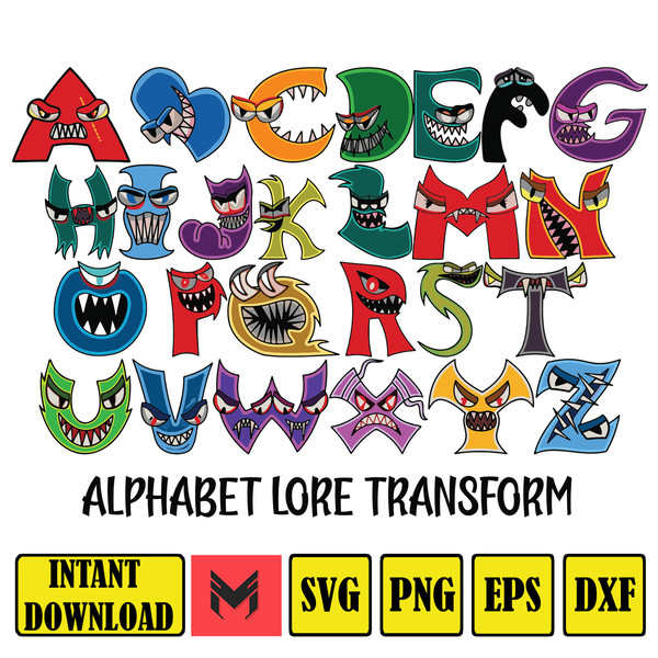 Digital Alphabet Lore A-Z Uppercase SVG / PNG / DXF / Eps / - Inspire Uplift