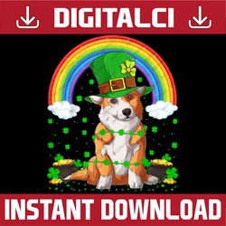 funny vintage rainbow cardigan welsh corgi st. patrick's day png sublimation designs