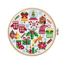 Round christmas sampler for cross stitch pattern
