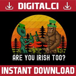 bigfoot and alien vintage leprechaun saint patrick's day png sublimation designs