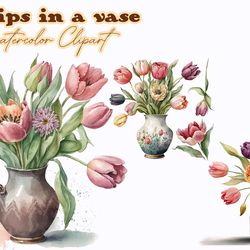 Tulips In A Vase Watercolor Clipart