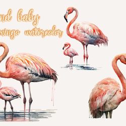 mom and baby flamingo watercolor