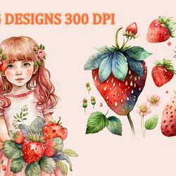 strawberry girl watercolor clipart